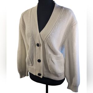 Minimum Gala Women's Cardigan Cream Button-Up Casual Knit Size M